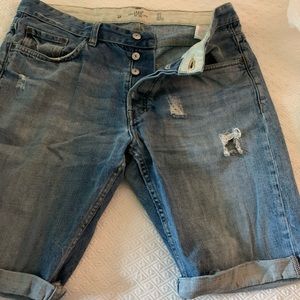 Label of Graded Goods size 33 men’s button-fly cutoff denim shorts